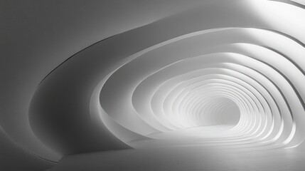 Fototapeta premium Futuristic white tunnel with smooth curved arches creating a spiraling, glowing passage evoking a serene and otherworldly atmosphere