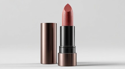 a realistic mockup of an elegant lipstick, positioned against a white background for product photography with soft lighting. 