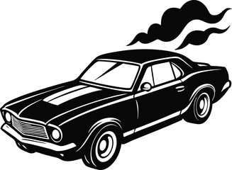 Vector art of classic american muscle car with exhaust smoke