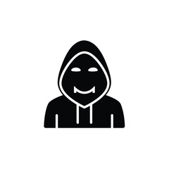 Black hooded figure with white eyes and mouth person