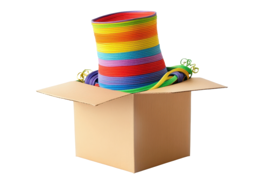 Colorful fools hat springs from an box creating a playful atmosphere for festive occasions and celebrations with vibrant colors - Powered by Adobe