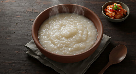 A steaming bowl of wholesome rice porridge, a traditional Asian comfort food