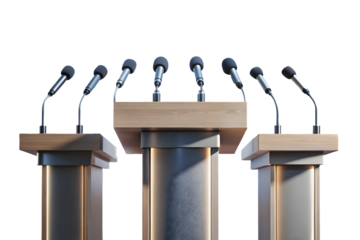 3d render of a podium with microphones for speeches and presentations isolated on transparent background