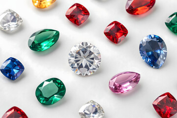 Different precious stones for jewelry on light background