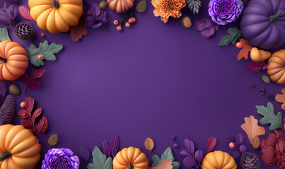 Thanksgiving banner halloween decoration on purple background.