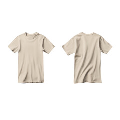  beige  templatea white background, front and back view. mockup for design or print presentation. isolated in the pastel beige color of an empty, clean t-shirt mock-up template, on a white background