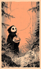 A minimal and eerie illustration with pastel colors, using marker art and stippling techniques. Inspired by analog horror and occult symbolism. Gothic motifs. Halloween.