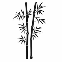 Obraz premium Two bamboo stalks with lush leaves creating a stark, graphic silhouette