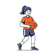 An illustration of a young woman in sports attire holding a basketball, ready to play.