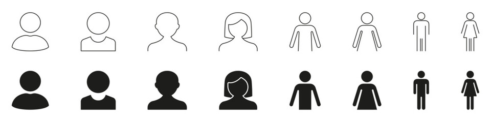 User Profile And Gender Icon Set. Diverse User Representation And Gender Identification Outline And Silhouette Symbol Collection. Social Media And Networking. Isolated Vector Illustration