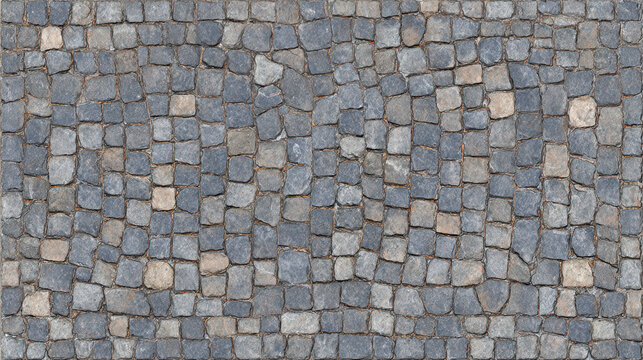 High-detail seamless gray cobblestone texture with smooth edges and tonal variation for realistic close-up 3D renderings