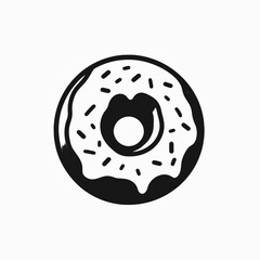 Elegant black frosted donut with sprinkles in modern vector silhouette