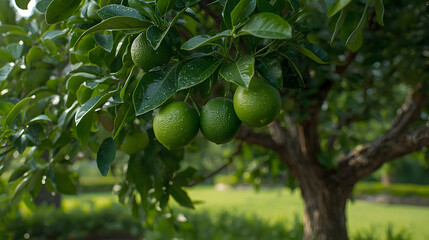 Lush Lime Tree: Fresh Citrus Harvest in Sunlit Garden