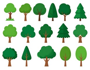 Fototapeta premium Simple flat design of various trees