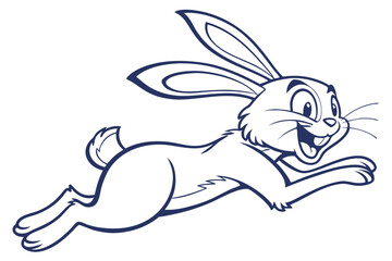 Joyful Cartoon Bunny Rabbit Leaping with White Background