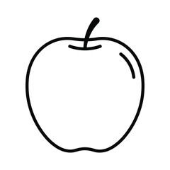Simple outline drawing of a ripe red apple with a stem and a subtle curve indicating its shape on a white background