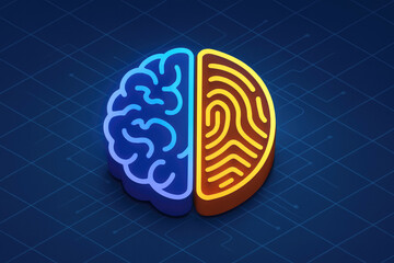 Futuristic Brain and Fingerprint Icon with Digital Network Background image photo