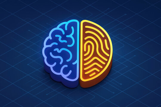 Futuristic Brain and Fingerprint Icon with Digital Network Background image photo - Powered by Adobe