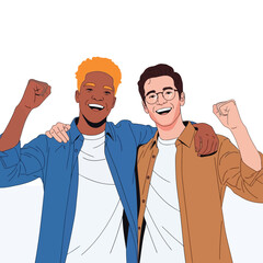 Vector illustration of two happy men celebrating success