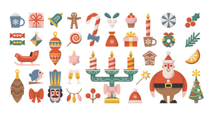 Merry Christmas winter holiday party geometric traditional ornaments, accessories and attributes