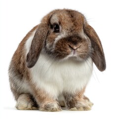 Fluffy brown and white rabbit, front view