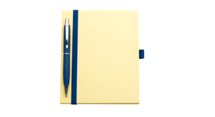 Beige notebook with pen isolated on transparent background for writing notes