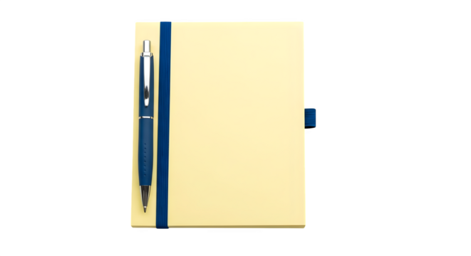 Beige notebook with pen isolated on transparent background for writing notes