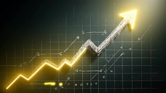 黒板に手描きの上昇矢印と方眼背景図詳細構図