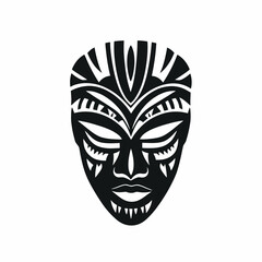 Striking tribal mask showcasing abstract designs in bold contrast silhouette