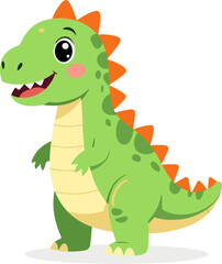 Cute Green Dinosaur Cartoon Character Kids Illustration