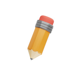 3D Pencil Icon – Writing, Education, Creativity, Office, Stationery Illustration