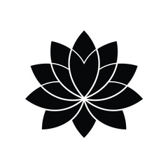 Elegant black silhouette of a lotus flower with white outline on a clean white background