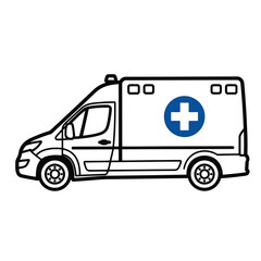 Vector illustration of ambulance van with blue medical cross