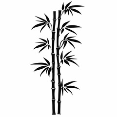Obraz premium Two bamboo stalks adorned with green leaves depicted as a silhouette