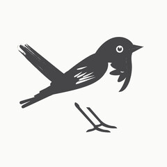 Graphic black bird, simplistic avian wildlife illustration of animal silhouette