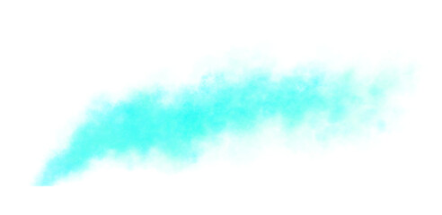 Bright teal or turquoise smoke trail with soft foggy texture isolated on transparent background perfect for VFX compositing and creative motion graphics