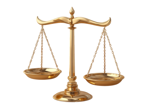 Golden Scales of Justice on Transparent Background