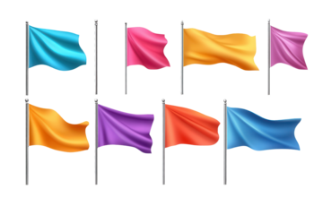 Blank colorful flags waving gently in the breeze at an outdoor event, showcasing vibrant hues for decoration and presentation purposes in a festive atmosphere