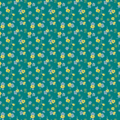 A whimsical dance of petite floral patterns evoking a spring meadow on a calming teal backdrop