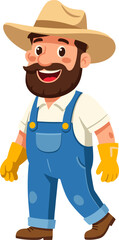 Smiling Farm Worker Wearing Hat Overalls and Gloves Character