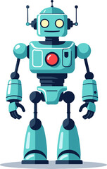 Blue Robot Character Toy Retro Style Children Book Illustration