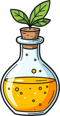 Potion Bottle with Green Leaves Herbal Medicine Concept