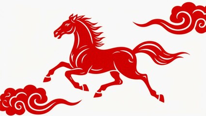 Red horse with clouds