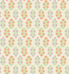 Delightful floral wallpaper with climbing peach blossoms and lavender sprigs on a creamy soft matte