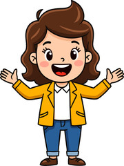 Smiling Woman Open Arms Friendly Welcome Gesture