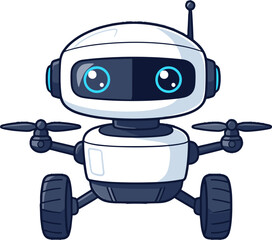 Cute Robot Drone with Wheels Friendly Technology Concept