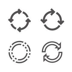 Four Circular Arrows Icons on White Background Representing Reload and Repeat