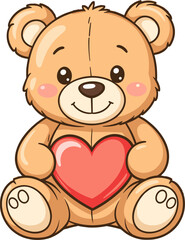 Cute Teddy Bear Holding Heart Love Symbol Gift Illustration