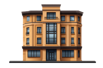 Stylish building isolated with transparent background, showcasing modern architectural design, ideal for various creative uses and graphic applications