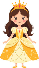 Fototapeta premium Cute Little Princess Girl Yellow Dress Crown Children Character
